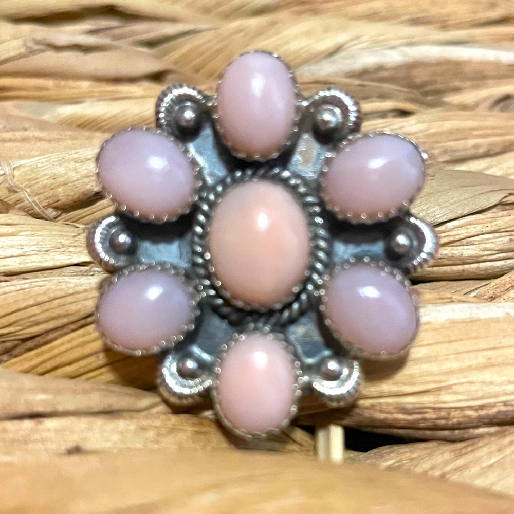 Pink opal sterling silver HADA adjustable ring.